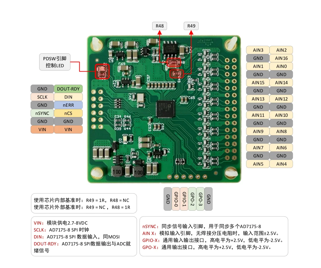 AD7175-8 Module 24Bit 250Ksps 8-Channel Differential/16-Channel Single-Ended ADC ±2.5V