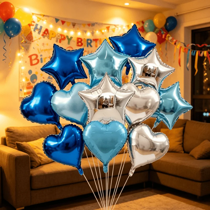 6/12/18 Stück 10 Zoll Blaue Silberne Stern- und Herzförmige Folienballons Geburtstag Hochzeit Babyparty Jubiläum Partydekoration Zubehör – Detail 5