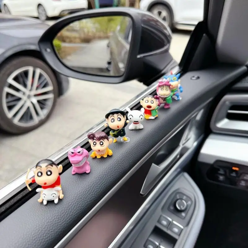 8pcs Crayon Shin chan Action Car Decoration Toy Anime Children Cute Desktop Accessories Toy Car Accessories Series Birthday Gift