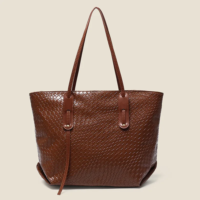 

2026 New Women's Woven Large-Capacity Tote Bag, Retro Korean Style Shoulder & Underarm Handbag