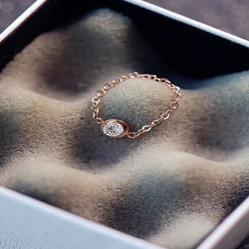 Fashion Stainless Steel Ring Women AAA+ Cubic Zirconia Single Stone Chain Rings Jewelry