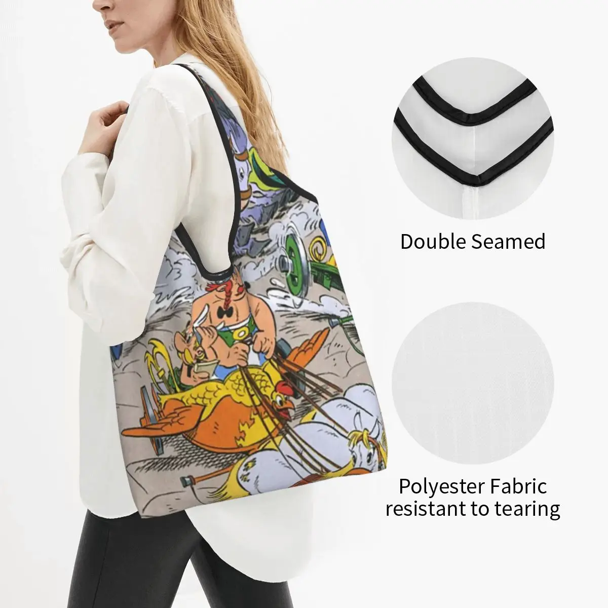 Asterix And Obelix Dogmatix Portable Tote Shopping Bags Reusable Shopper Bag Groceries Handbag Shoulder Bag