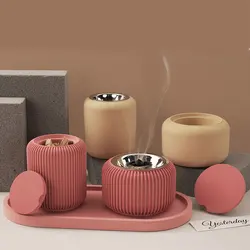 Circular Striped Aromatherapy Furnace Mold Cement Candle Holder Storage Jar Epoxy Resin Incense Burner Silicone Molds