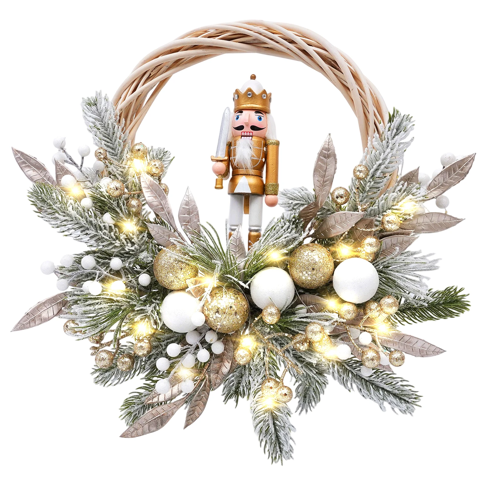 

Elegant Holiday Home Decor 24 Inch Battery Powered Wreath with Nutcracker for Festive Front Door or Mantel