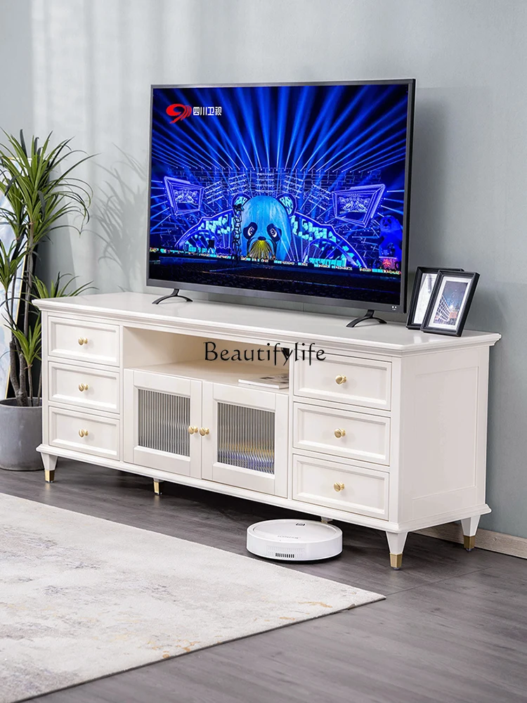 

*American solid wood country simple solid wood TV cabinet white living room furniture