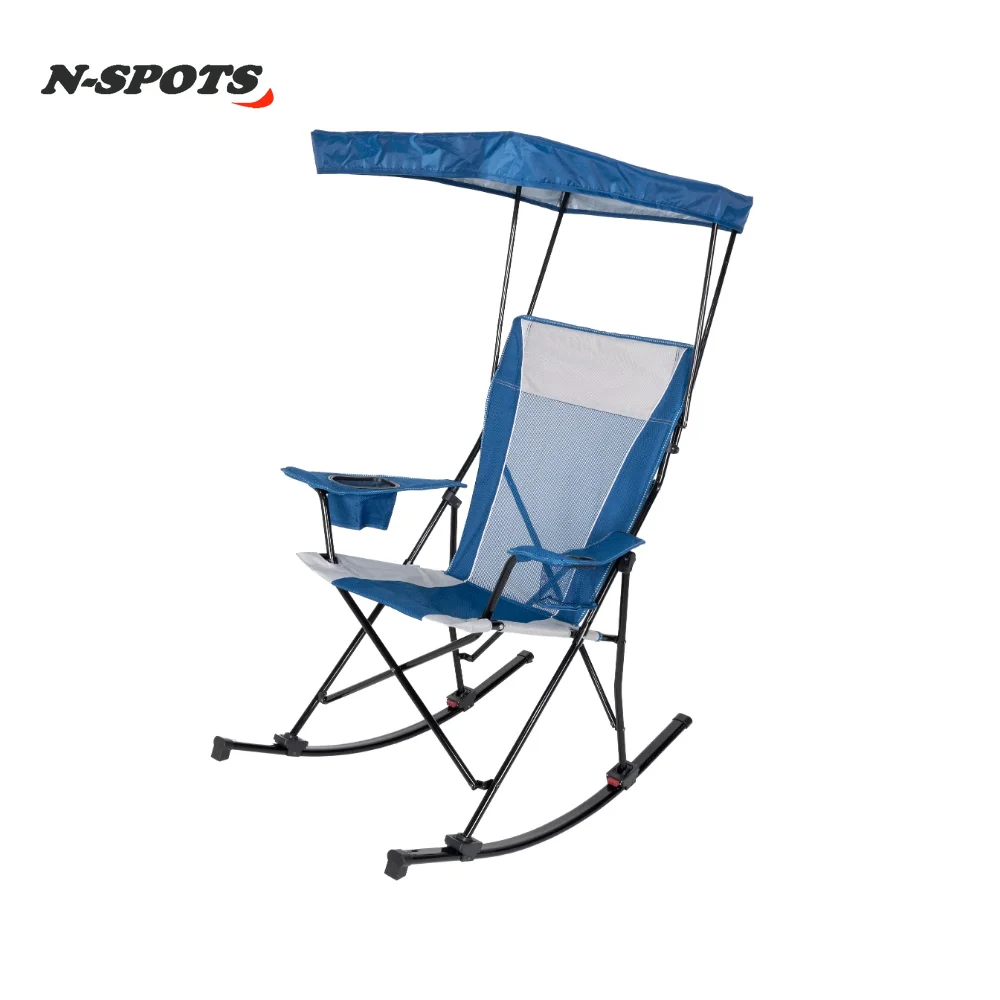 

Ozark Trail Mesh Tension Rocking Camp Chair with Canopy, Blue and Grey, Detachable Rockers, Adult