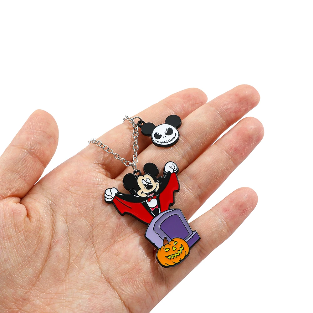 1pc Disney Cartoon Anime Halloween Pumpkin Head Mickey Metal Pendant Necklace