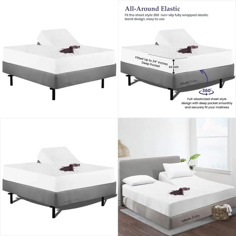 

California King Split Mattress Protector - 100% Cotton, Adjustable, 36 Down, Fits Up to 24 Deep