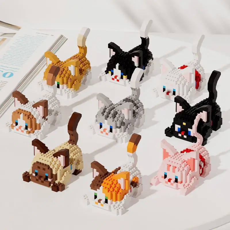 Niedliche Mini-Katzen-Mikro-Bausteine – Zwei Montagemethoden, Endloser Spaß, Neujahrsgeschenk für Mädchen, Einfache Puzzle-Dekoration – Detail 2
