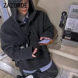ZAZOMDE Winter Warm Sweater Hoody Japanese Style Loose Solid Color Hooded Sweater Collection Lazy Style Knit Sweater Pullove Men