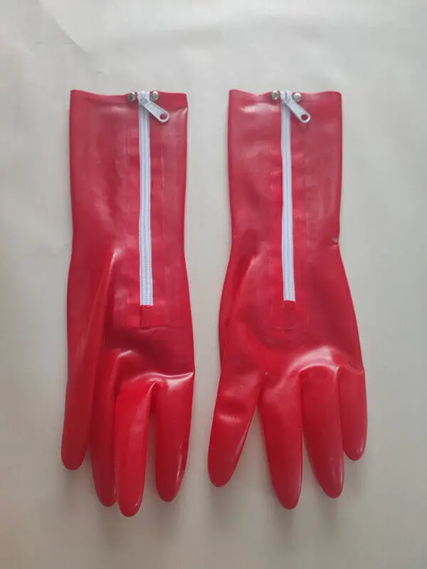 

100% Latex Gummi Cosplay gloves Red Party White Zipper 0.4mm Suit Cosplay