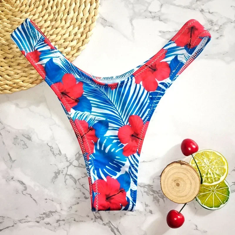 Sexy Flower Print Swimwear Women Briefs V Shape Bikini Bottom Brazilian Thong Swimsuit Classic Cut Bottoms Biquini Swim Short