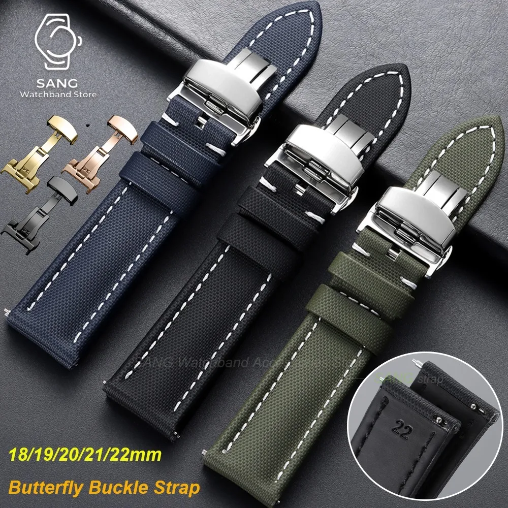 Bracelets de montre en toile de voile à dégagement rapide 18mm 19mm 21mm 20mm 22mm avec boucle papillon, étanches, en nylon, pour hommes et femmes