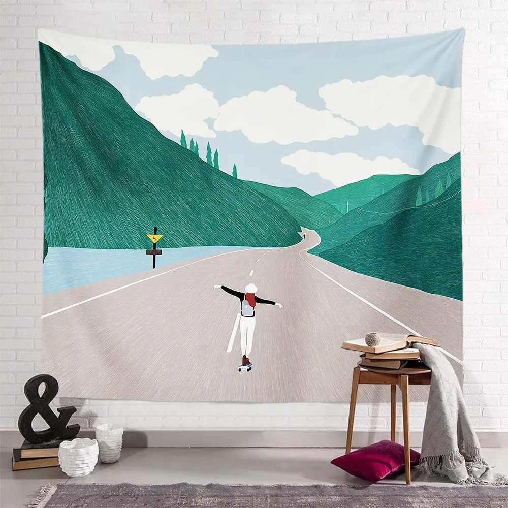 Cartoon Tapestry Wall Hanging Minimalist Art Anime Decor Tropical Flower