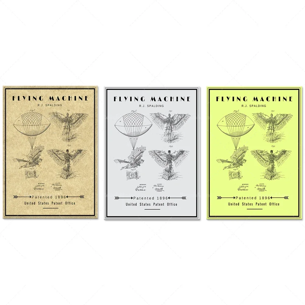Aircraft patent printing prints, aircraft wall art, airships, flying people, wings, balloons, aviation decorative posters