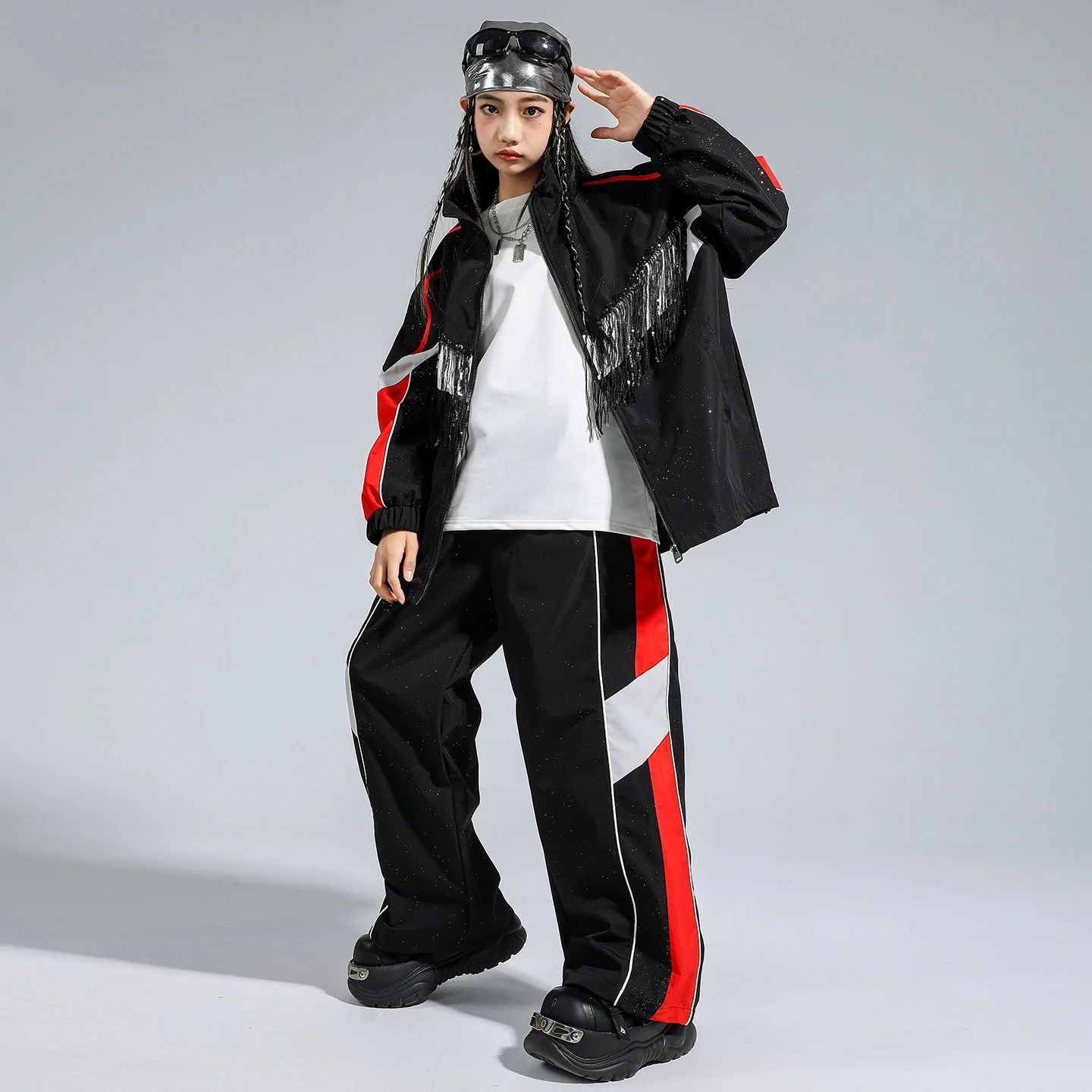 Nuovi bambini vestiti Hip Hop Baggy Street Wear Ragazzi Drum Show Abbigliamento Nappa Cappotto Pantaloni Ragazze Costume da spettacolo teatrale BL17638