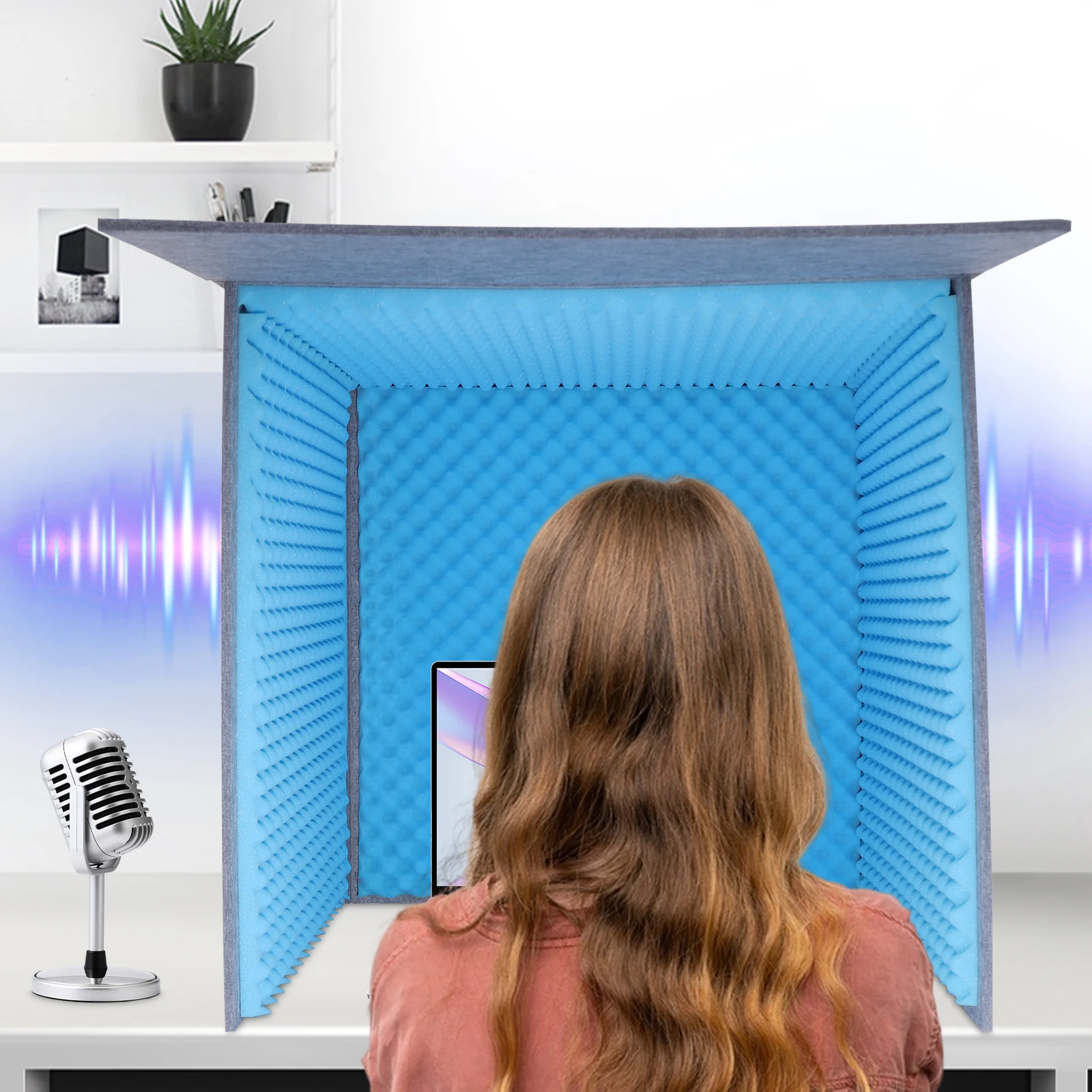 80*80*80cm Desktop Soundproof Cover Isolation Booth Vocal Sound Absorbing Shield for Recording Studios, Control Rooms