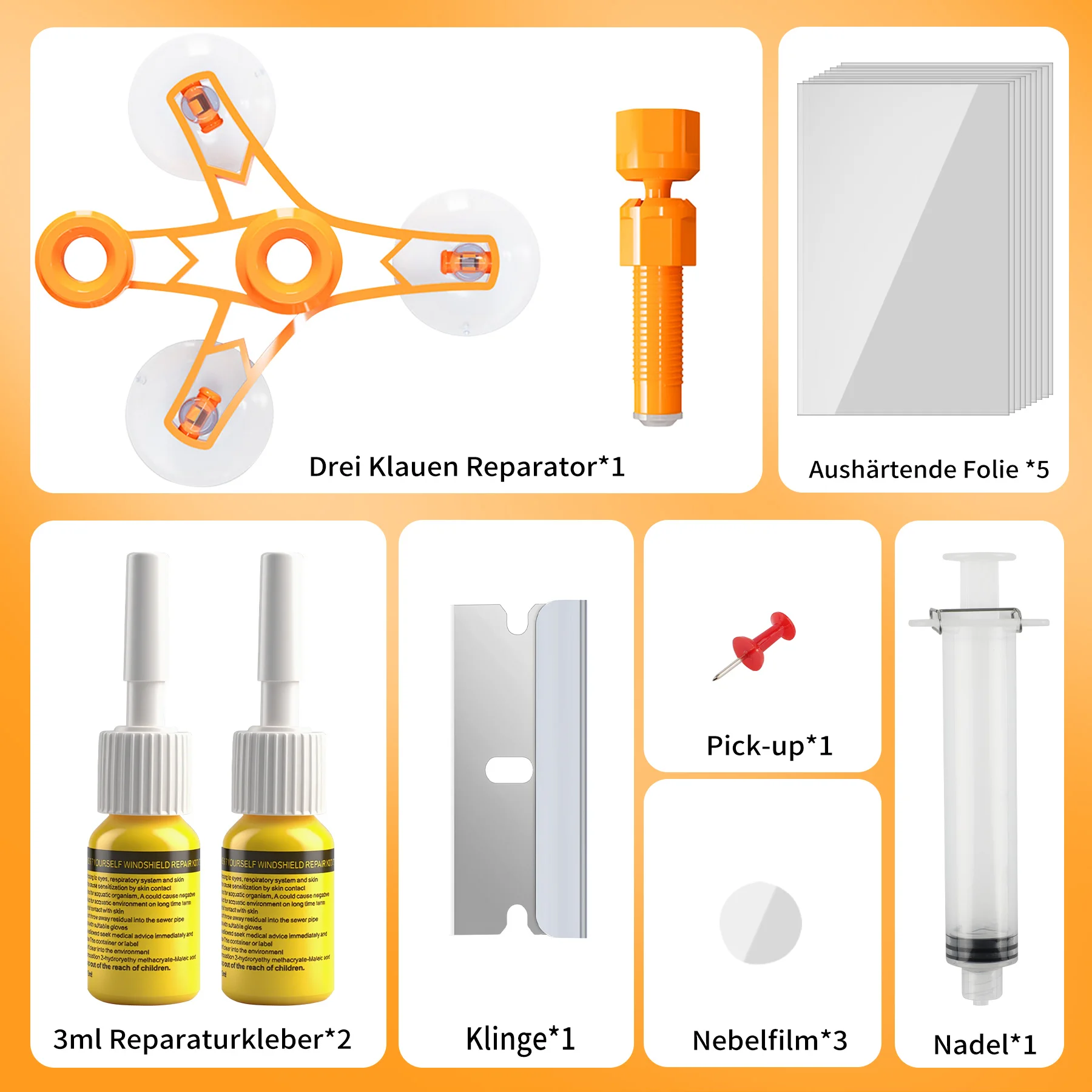Professionelles Windschutzscheibe Reparaturset für Steinschlag Reparatur, Universal Glasreparaturset für Autos, Praktisch & Schnell & Einfach, OHNE UV-Lampe – Detail 8