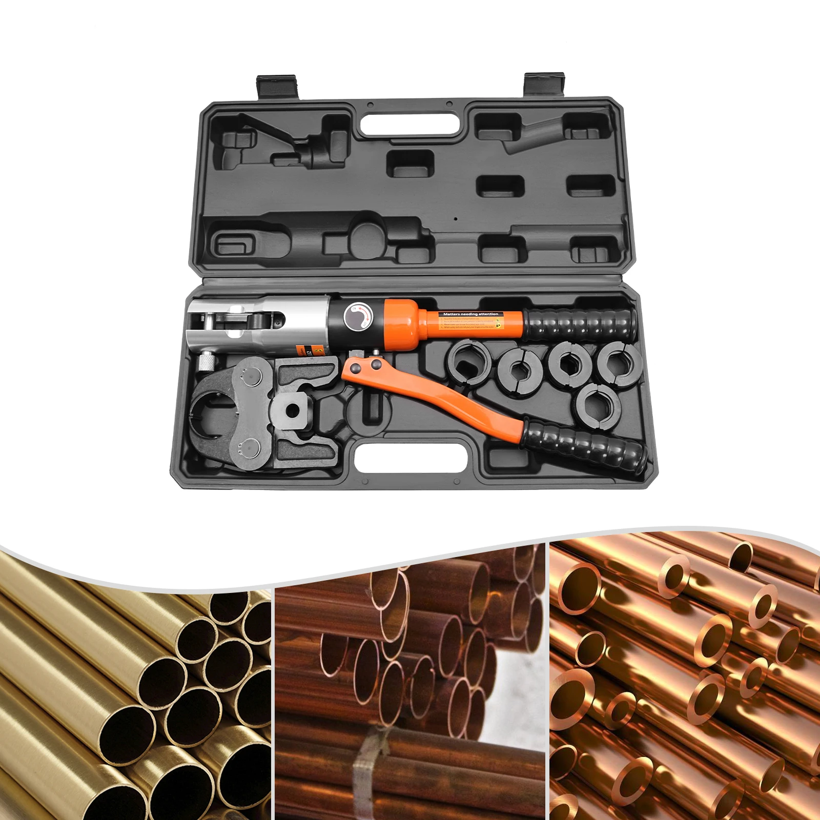 Hydraulisches Presswerkzeug-Set mit maximaler Presskraft von 10 Tonnen, professionelle Crimpzange, hydraulisches Presswerkzeug mit Werkzeugkasten. – Detail 5