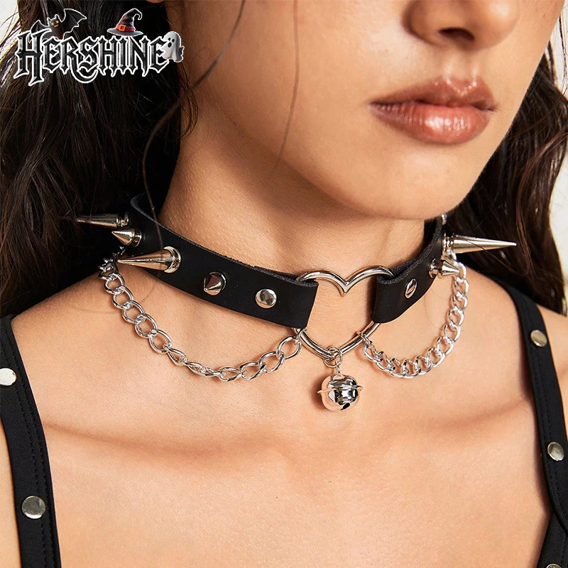 HERSHINE 1 piece women's love bell pointed nail collar Y2K Gothic dark punk style Halloween accessories fun cosplay items