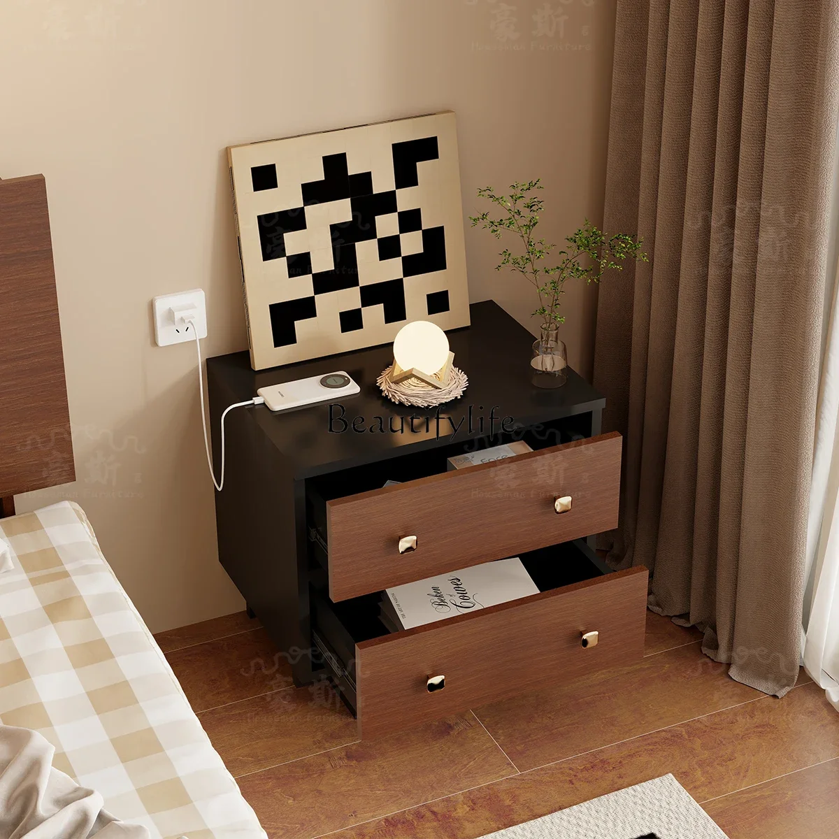 

American rural simple sofa side cabinet storage bedside table antique style