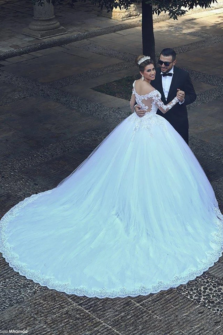 Ball Gown Lace Wedding Dresses Long Sleeve Transparent Winter Style Custom Princess Bridal Vestido De Novia High Quality