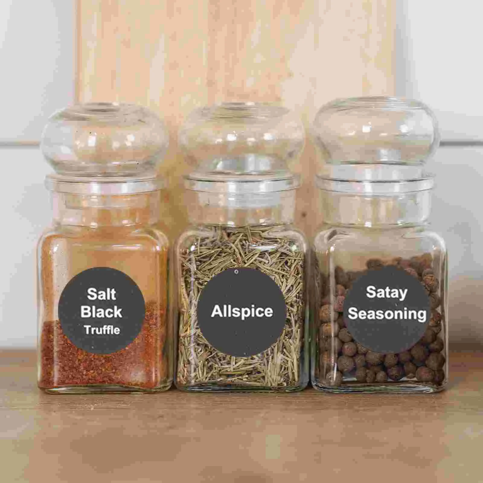 20 Pcs Labels Stickers Kitchen Spice Seasoning Bottle Glass Jar Classification Black Round Patch