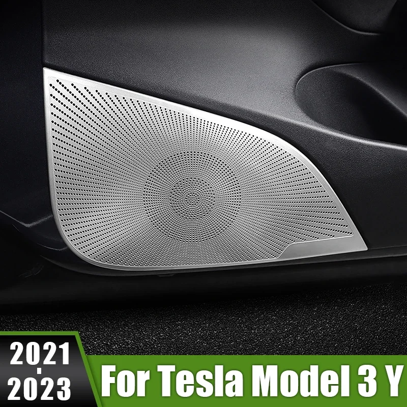 

For Tesla Model 3 Y 2021 2022 2023 Stainless Steel Car Door Audio Tweeter Speaker Frame Decoration Cover Stereo Trim Accessories