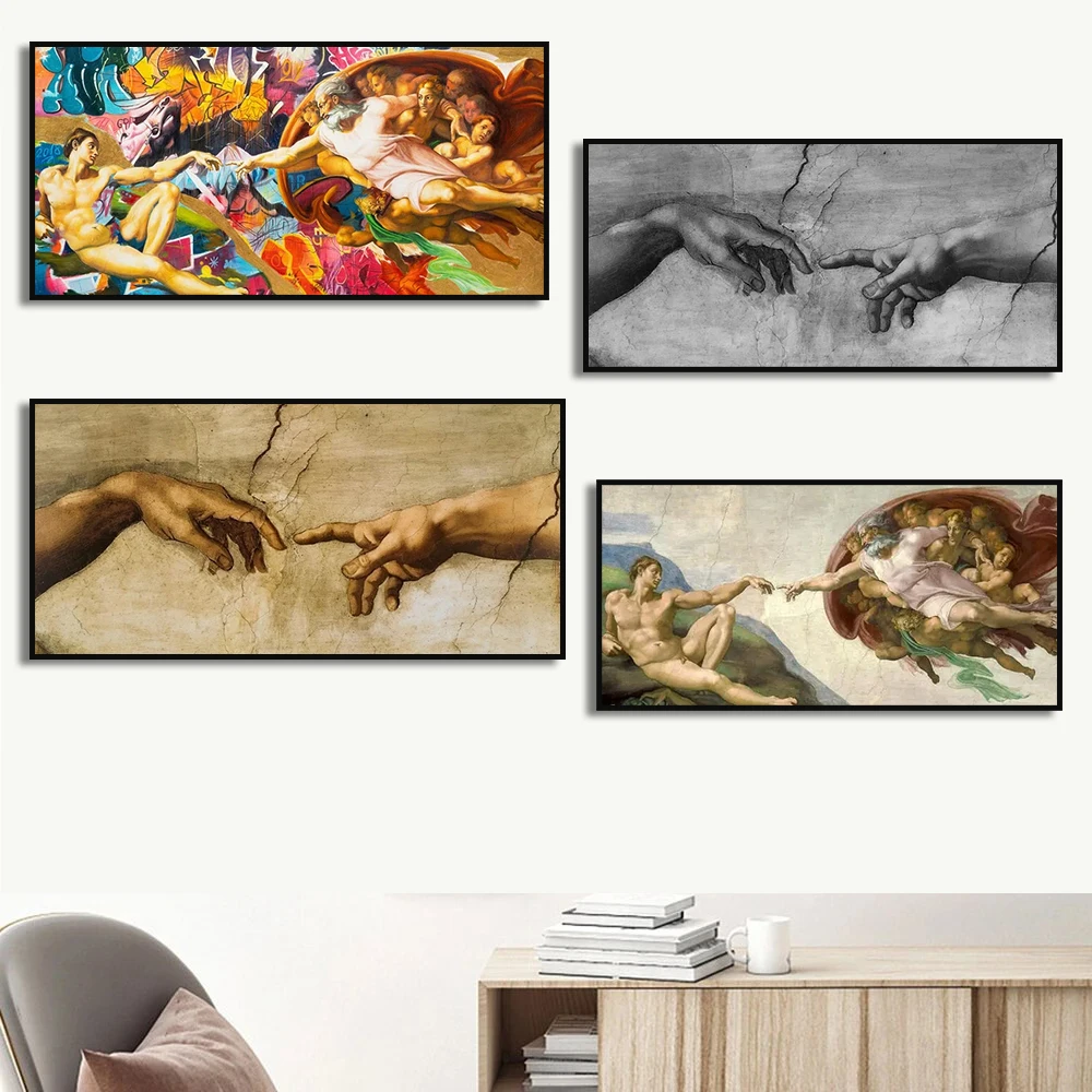 إنشاء Adam بواسطة Michelangelo ، لوحات قماشية ، ملصقات ومطبوعات فنية جدارية ، صور فنية شهيرة لديكور غرفة المعيشة