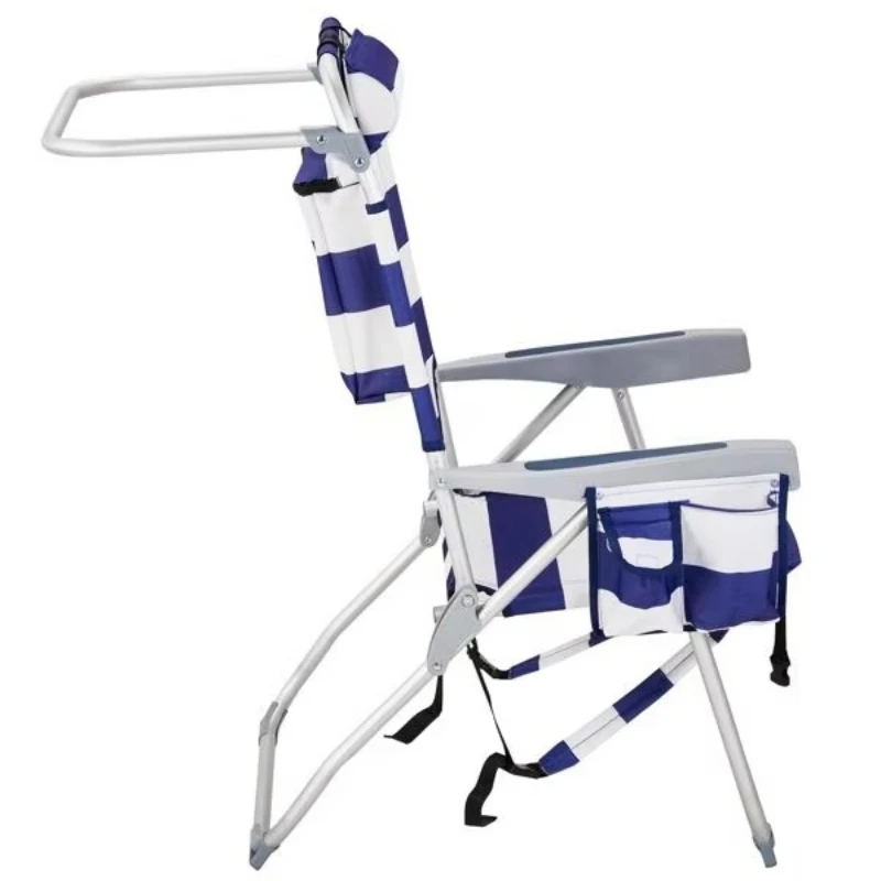 Blue striped beach chair 63x70x99cm Oxford cloth aluminum frame load-bearing 100kg outdoor folding chair