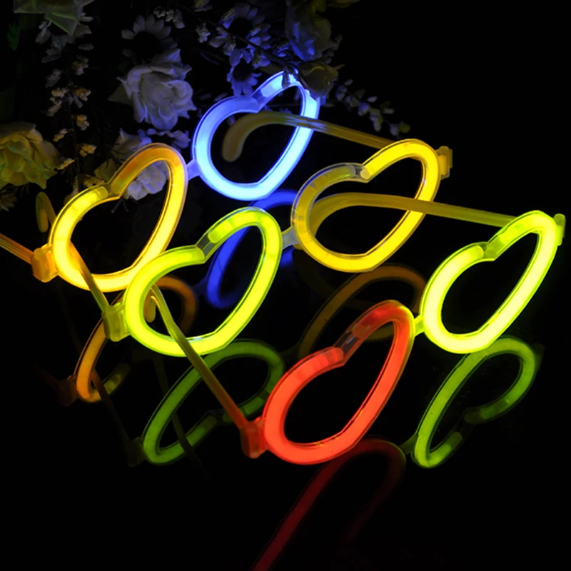 Random 1Pc DIY Luminous Heart Eye Glasses Fluorescent Wear Glow Stick Neon Party Gift Adult Kids Birthday Wedding Bar Carnival