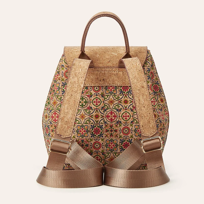 Backpack Bags Retro Cork Leather National Flower Printing  Large Capacity Flap Cover Crossbody Bag - view 3