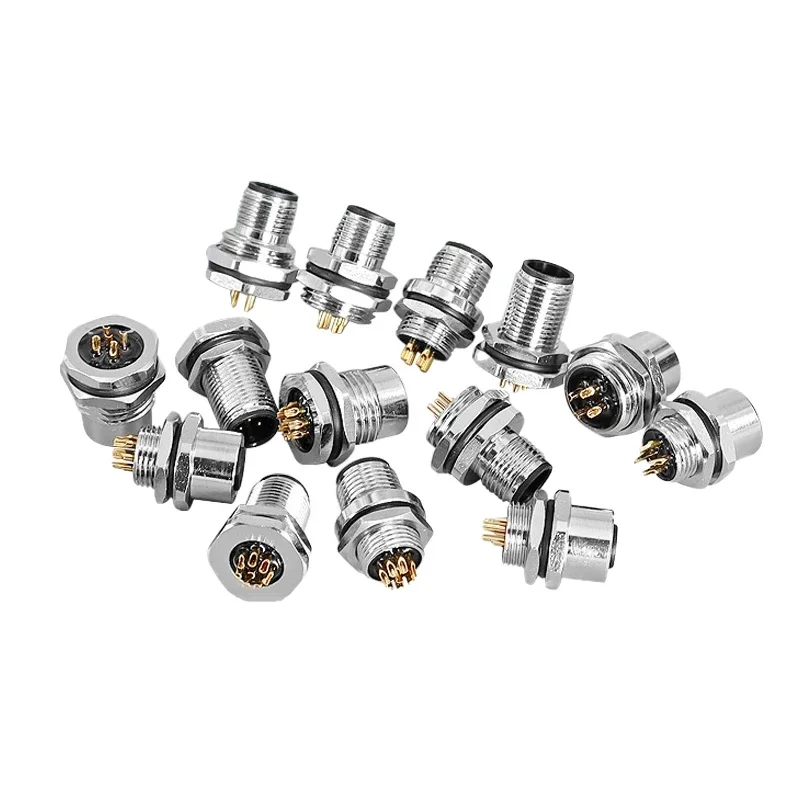 5/10/100 PCS M12 Sensor Waterproof Connector Flange Seat 4/5/6/8 Pin Welded Front/rear Fixed Panel Plug Socket IP67/68