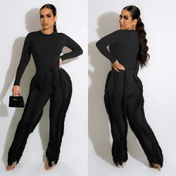 Sexy Women Tassel Sweater 2 Piece Set Long Sleeve Top and Pants Sets Winter Outfits for Women 2024 Fashion Streetwear