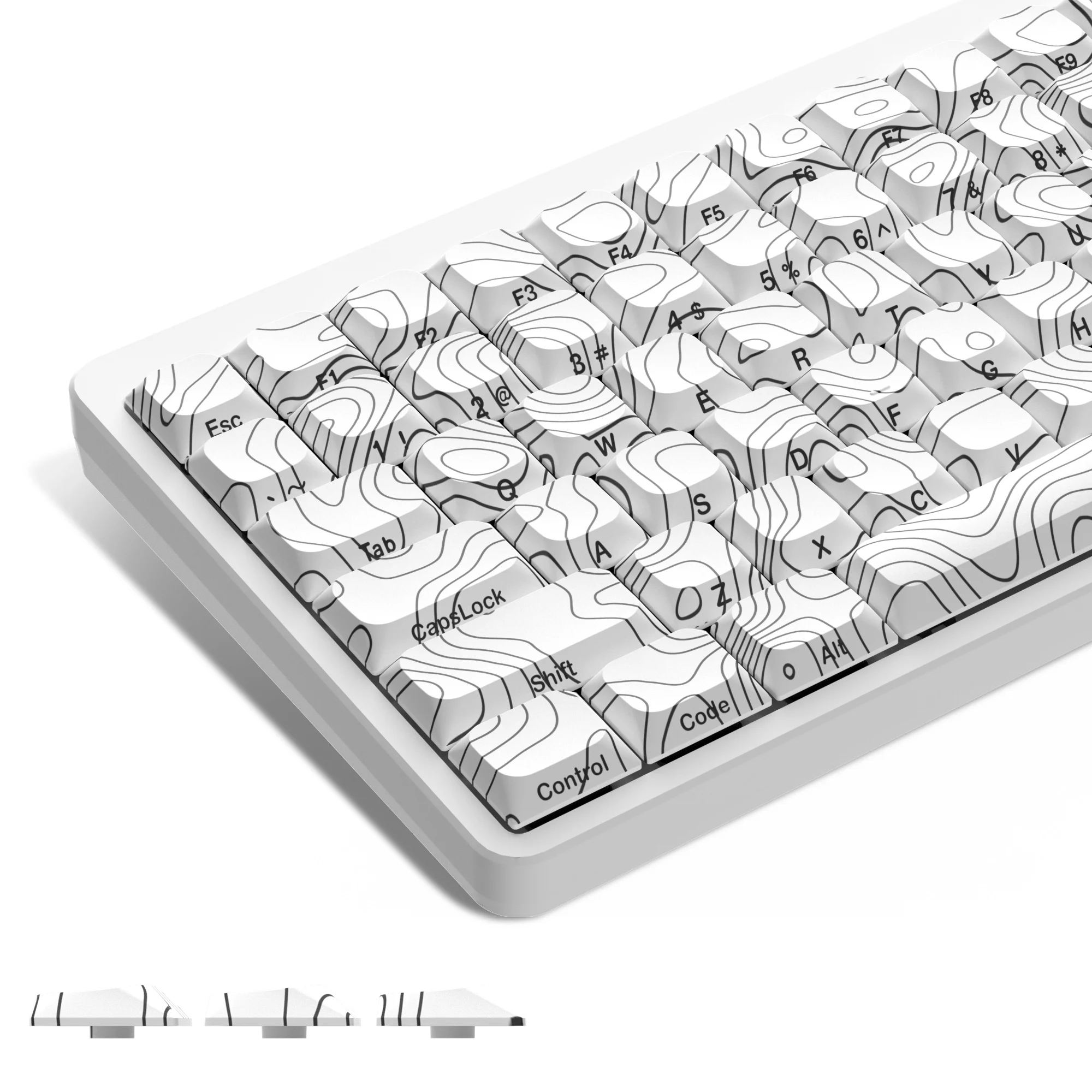 Teclas PBT de perfil bajo con tema topográfico, 131 teclas, subteclas de tinte de cinco lados para interruptores Cherry Gateron MX, teclado para juegos