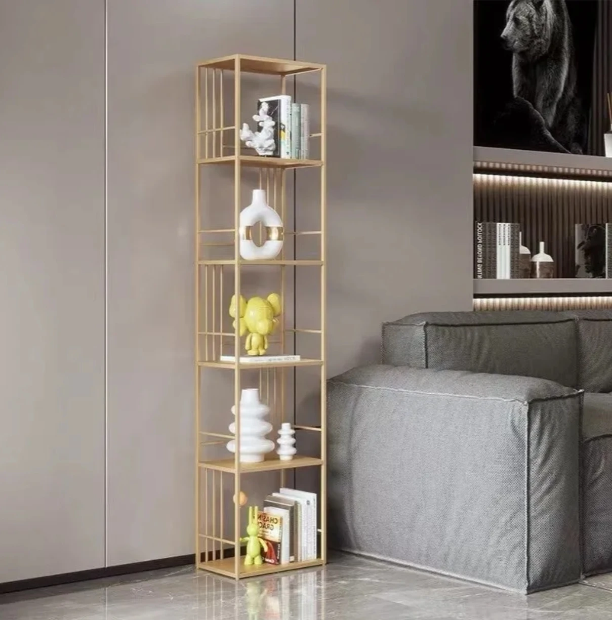 bookshelf floor against Wall living room bedroom corner narrow ultra narrow storage rack multi-layer storage rack