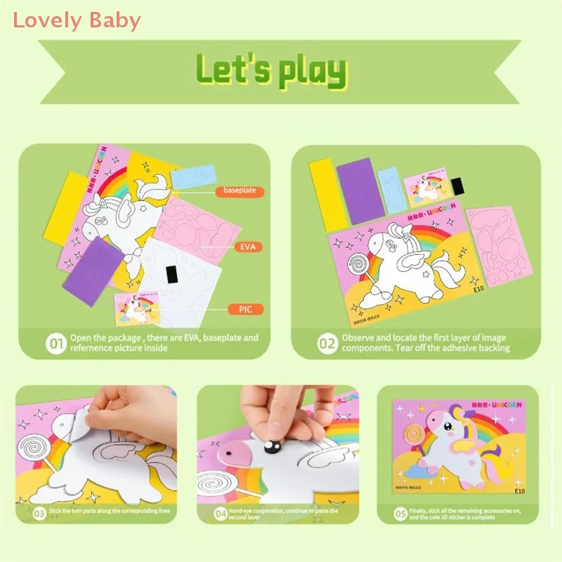 【BBS】Zestaw naklejek z pianki EVA 3D dla dzieci, zabawki edukacyjne dla przedszkolaków, kreatywne zajęcia DIY dla chłopców i dziewcząt (wiek 3-6 lat)