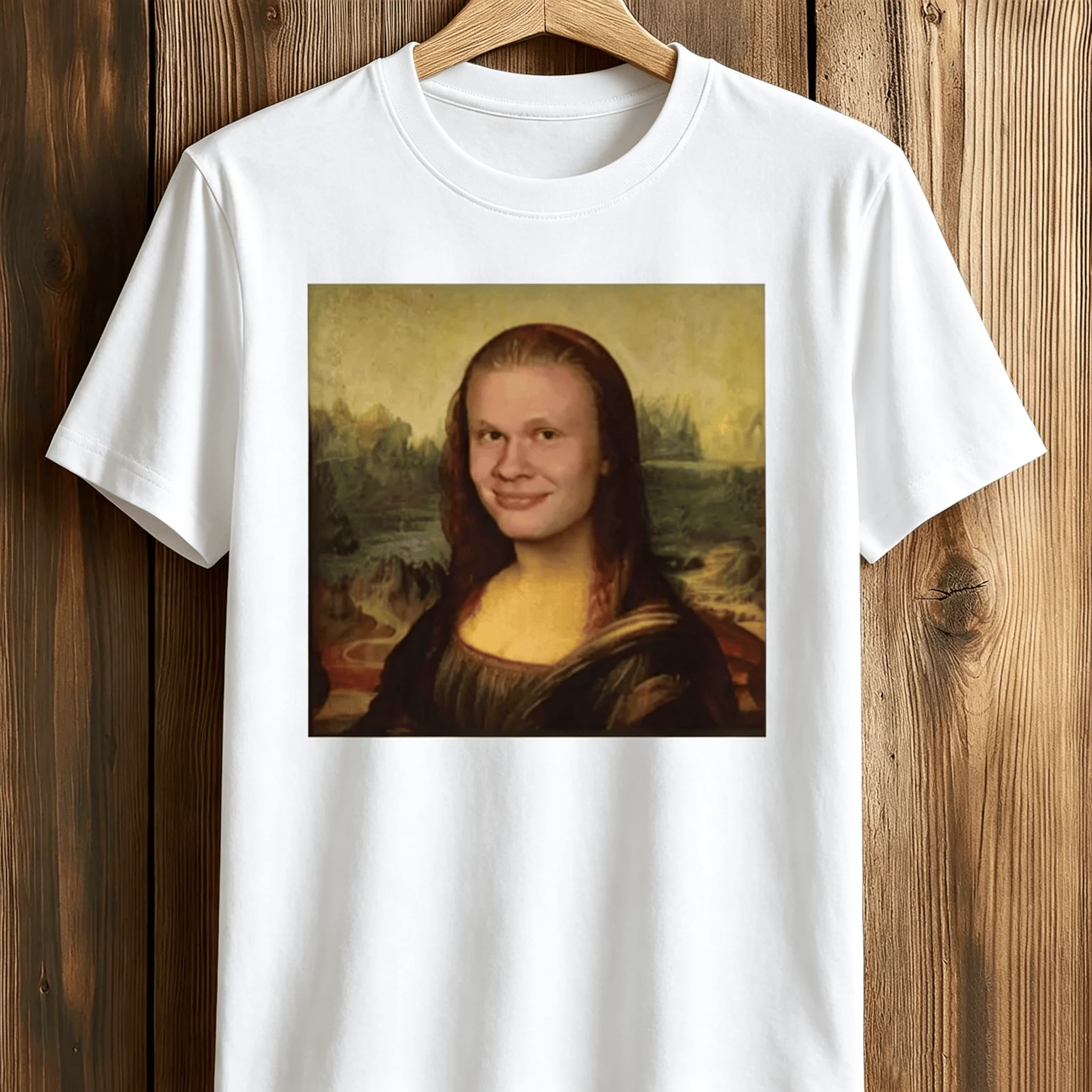 Funny Erling Haaland Meme Mona Lisa Graphic 2026 Norway Soccer T-Shirt 100%Cotton Men's Women's Y2k Oversized Tshirt Casual Tee
