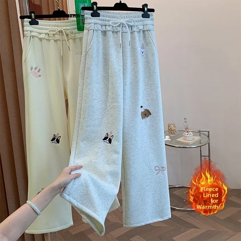 المرأة الخريف الشتاء Fce اصطف السراويل واسعة الساق عارضة فضفاض التخسيس الرياضة Sweatpants السراويل الطويلة الكرتون التطريز