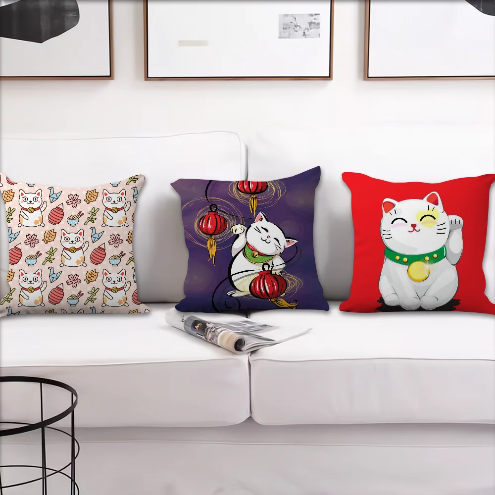 The Maneki-neko cushion cover Accessories Square Cushion Room Bedroom Headboard Sofa Living Backrest Car Nap Time