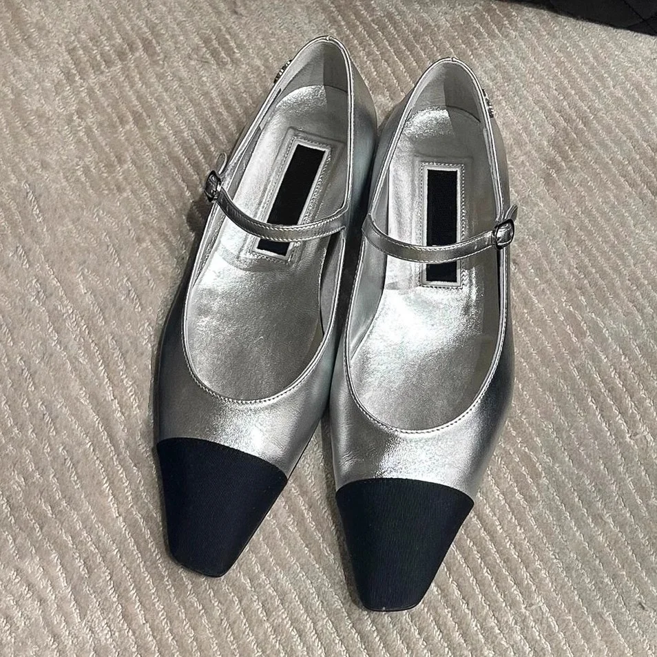 2025 Spring New Women's Colorblock Mary Jane Shoes Square Toe Low Heel Buckle Temperament Elegant Princess Dress Single Shoes