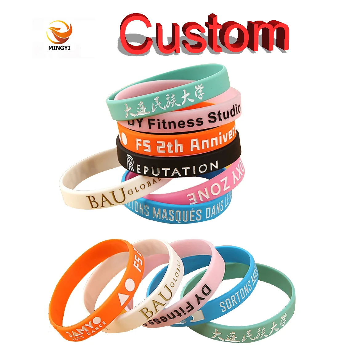 100PCS Double Side Custom Silicone Wristbands Engraved Outside Printed Inside Customizable Company LOGO ID SOS Bracelet Armband