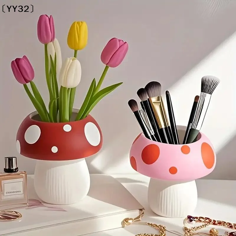 Cute Mushroom Ceramic Pen Container Series Suitable Makeup Brushes Container Office Supplies Desktop Creative Decoration〔YY32〕
