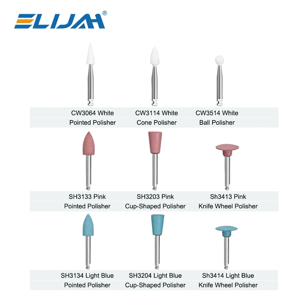 ELIJAH الأسنان RA0309 مركب تلميع 9 قطعة عدة قبضة يد بسرعة منخفضة كونترا زاوية الراتنج تلميع مجموعة أدوات تلميع طب الأسنان