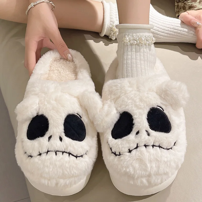 Winter Women Fur Comfortable Shoes Ghost Skeleton Design Slippers Warm Soft Cute Indoor Home Slippers Casual Shoe Female 36-41