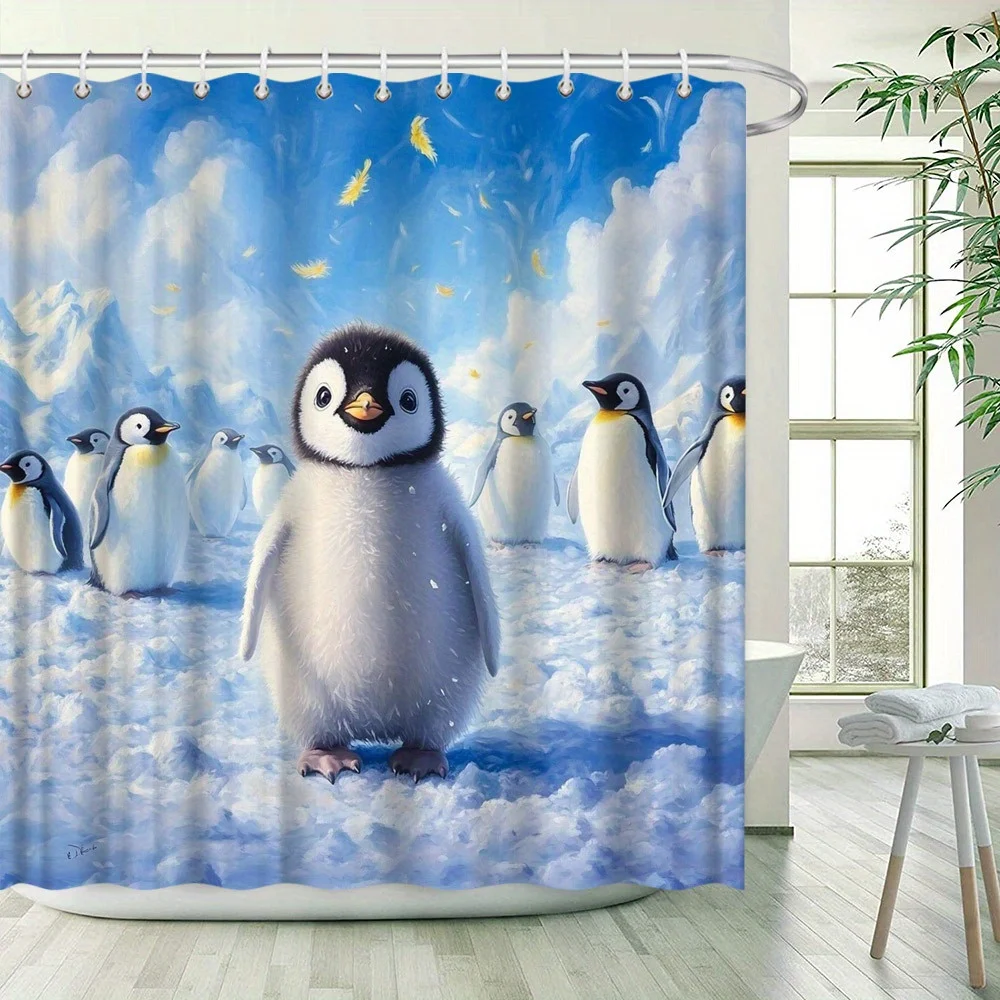

Adorable Penguin Shower Curtain - Waterproof, Mildew-Resistant with Charming Arctic Scene for Fun and Cozy Bathroom Decor