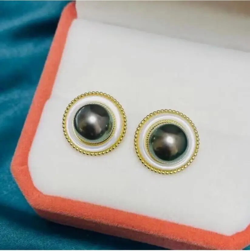 

Потрясающие таитянские круглые серьги-гвоздики с черным зеленым жемчугом диаметром 10–11 мм, 925-х годов