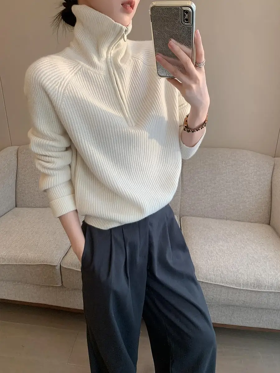 

High-End Knitted Sweater Women's f Zip High Collar Luxury Feel Autumn Winter New Sle Faionable Commute Loose Fit Long ...