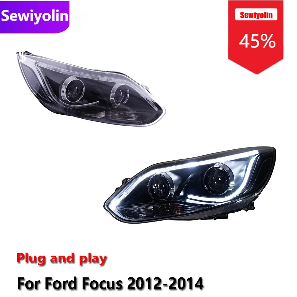 

Автомобильные светодиодные фары DRL в сборе для Ford Focus 2012-2014, противотуманные фары DRL, стоп-сигнал поворота, Plug and Play