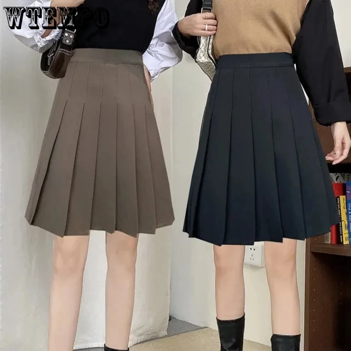 WTEMPO Women High Waist Summer Preppy Style Harajuku Y2K Pleated Skirts Solid New Streetwear School Uniform Casual Girl's Skirts